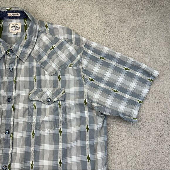 Moon Shine Pearl Snap Shirt Mens Large Blue Plaid Cactus Regular Fit Western - Picture 5 of 16